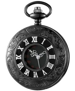 Realpoo Black Hollow Men's Pocket Watch, Roman Digital Scale Men's Quartz Pocket Watches, Quartz Pocket Watch with Chain for Men-Black 26 61wkBkVuF0L