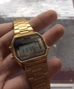 Digital Sports Watch Men's Women Water Resistant Outdoor Stainless Steel Band Electronic Square LED Back Light Wristwatch Gold 1123 27 61wnmcBIMFL