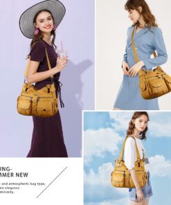 Purses and Handbags Women Tote Shoulder Top Handle Satchel Hobo Bags Fashion Washed Leather Purse 1-d.yellow 17 61wpLgRs09L