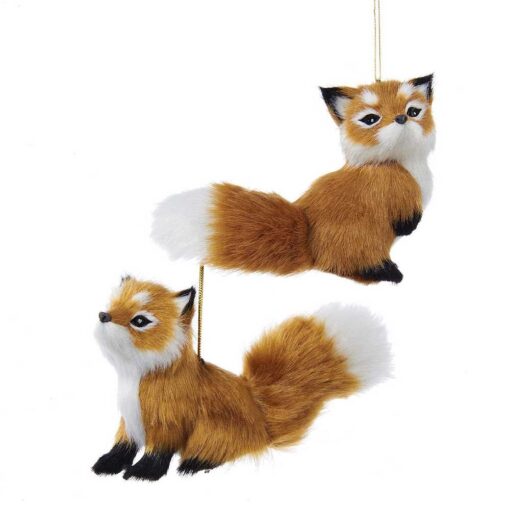 Kurt S. Adler Kurt Adler 4.5-Inch Plush Set of 2 Fox Ornaments, Brown, 2 Piece