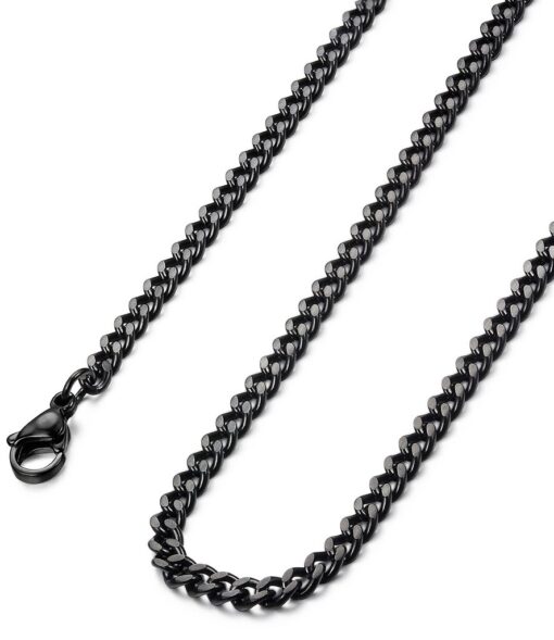 FIBO STEEL 3.5-10mm Stainless Steel Cuban Necklace Mens Women Curb Link Chain, 16-30 inches 16inches Black 3.5mm