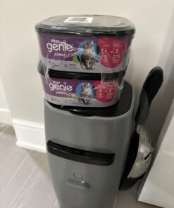 Litter Genie Plus Pail (Silver) | Cat Litter Box Waste Disposal System for Odor Control | Includes 1 Square Refill Bag 34 61x UUt3NcL