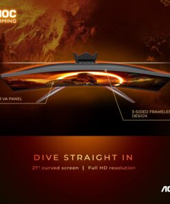 AOC C27G2Z 27" Curved Frameless Ultra-Fast Gaming Monitor, FHD 1080p, 0.5ms 240Hz, FreeSync, HDMI/DP/VGA, Height Adjustable, 3-Year Zero Dead Pixel Guarantee, Black, Xbox PS5 Switch 240Hz Low Latency 27" FHD Curved Screen 26 61x1wzEb5lL
