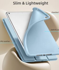 Akkerds Case Compatible with iPad 10.2 Inch 2021/2020 iPad 9th/8th Generation & 2019 iPad 7th Generation with Pencil Holder, Protective Case with Soft TPU Back, Auto Sleep/Wake Cover, Sky Blue 28 61x4GSA1FL