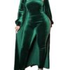 Remelon Womens Sexy Velvet 2 Piece Outfits Long Sleeve Cardigan Tube Off Shoulder Bodycon Party Jumpsuits Set Clubwear Small Green 8 61x4uPuTKL