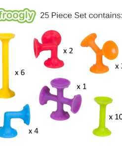 Froogly - 25 Piece Suction Toys | Montessori Bath Construction Building Set Silicone Preschool Daycare Shower Travel for Kids Toddlers Boys Girls Ages 3 4 5 6 Year Old 13 61x65XWB3dL