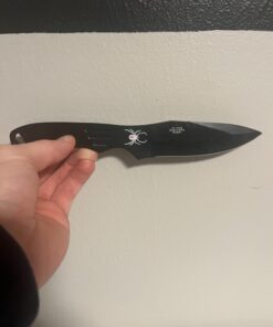 BladesUSA Perfect Point Throwing Knives – Set of 3 – Black Stainless Steel Blades and Handles w/ Spider Design, Nylon Sheath, Full Tang Construction, Well Balanced, Throwing Sport Knives – RC-1793B 41 61xBOPpmhyL