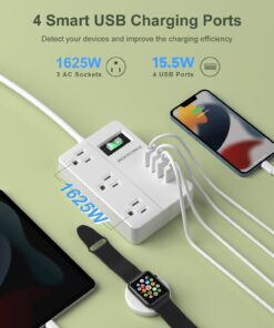 2 Prong Extension Cord with USB-C, ROOTOMA 2 Prong to 3 Prong Outlet Adapter, 3 Outlet & 4 USB Charging Station, 3 Prong Adapter 4ft, Non-Grounded, for Polarized Two Prong Outlet, Old House, White 4ft-2pin 27 61xBTJ72GL