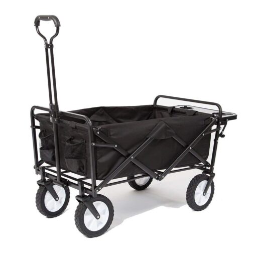 Mac Sports Collapsible Folding Outdoor Utility Wagon with Side Table - Black