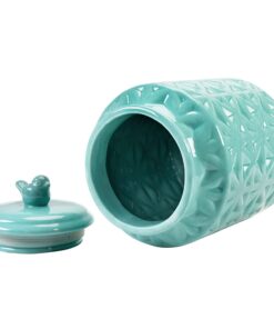 MyGift Vintage Turquoise Ceramic Kitchen Jar with Lid, Cookie Jar Storage Containers Airtight with Embossed Star and Bird Design 13 61xCtnUQbS