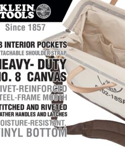 Klein Tools 5102-18SP Deluxe Canvas Tool Bag Made of Natural Canvas with 13 Interior Pockets and Detachable Shoulder Strap, 18-Inch 12 61xDQCh MVL
