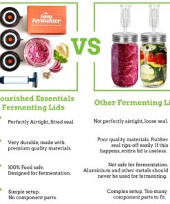 Nourished Essentials Fermentation Kit - 3 Pack Airlock Fermentation Lids for Wide Mouth Mason Jars with Vacuum Sealer - Air Lock for Fermenting Kimchi, Sauerkraut, Pickle and Kombucha 29 61xKG8l6eeL