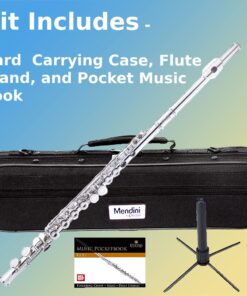 Mendini By Cecilio Flutes - Closed Hole C Flute For Beginners, 16-Key Flute with a Case, Stand, Lesson Book, and Cleaning Kit, Musical Instrument for Kids, Nickel Plated 17 61xPMl7SBYL
