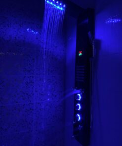 ELLO&ALLO LED Shower Panel Tower System, Hydroelectricity Display Rain Massage with Jets, Brushed Black Brushed Black A 31 61xUKUtWOrL 1