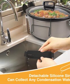 Slow Cooker Lid Holder for Cooking, Hand Free Pot Lid Organizer Fits Most Slow Cookers, Stainless Steel Pot Lid Rack with Silicone Sink Keeps Countertop No Mess (Black, 2 Pack) Black 34 61xVaDkUNL