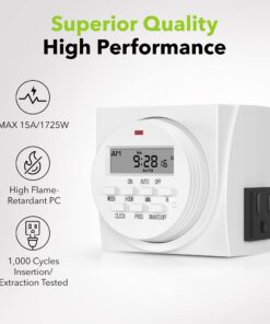 BN-LINK 7 Day Heavy Duty Digital Programmable Timer, FD60 U6, 115V, 60Hz, Dual Outlet, Indoor, for Lamp Light Fan Security UL Listed FD-60/U6 26 61xZdepqL7L