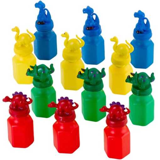 Kicko 12 Pcs Dinosaur Bubbles Bottles - Dinosaur Party Favor Bubbles for Birthday Parties, Party Favors for Kids 4-8 Multi Color Bubble Toys - Fun Party Toy for Kids