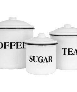 Creative Co-Op Metal Containers with Lids, Coffee, Tea, Sugar (Set of 3 Sizes/Designs) White 25 61xkTMNG2PL
