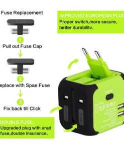 Travel Adapter Uppel Dual USB All-in-one Worldwide Travel Chargers Adapters for US EU UK AU About 152 Countries Wall Universal Power Plug Adapter Charger with Dual USB and Safety Fuse (Green) Green 16 61xksXY oL