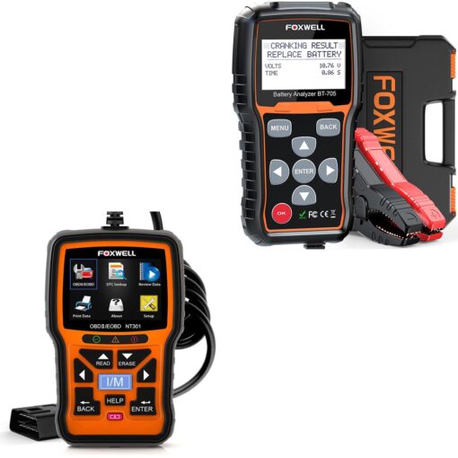 FOXWELL NT301 OBD2 Reader and FOXWELL BT705 12V 24V Auto Battery Tester