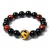 Merdia Men's Tiger Eye Stretch Bracelet Dragon King Pattern Bead(Silver&Yellow) 12MM yellow