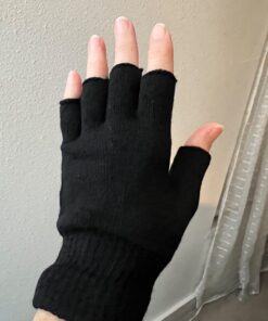 SATINIOR 2 Pair Unisex Half Finger Gloves Winter Stretchy Knit Fingerless Gloves in Common Size Black 16 61xoONmRNL 1