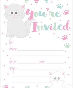 Kitty Cat Birthday Party Invitations - Fill In Style (20 Count) With Envelopes by m&h invites