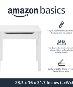 Amazon Basics Wood Lift-Top Kids Rectangular Study Desk, White 23 61y2NVy8MfL