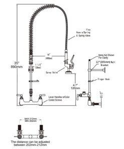 CWM Commercial Sink Faucet with Sprayer 36 inch Commercial Faucet Pre Rinse Sprayer 8 inch Wall Mount Center with 12 inch Add on Spout 18 61y73rSpcDL