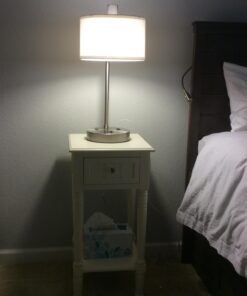 360 Lighting Colby Modern Desk Table Lamp with Hotel Style USB and AC Power Outlet in Base 21" High Brushed Nickel White Linen Drum Shade for Living Room Bedroom House Bedside Reading Home 34 61y8Pd1 EML