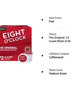 Eight O'Clock Coffee The Original, Single-Serve Keurig K-Cup Pods, Medium Roast Coffee Pods, 72 Count 12 Count (Pack of 6) 30 61y8c4NVFUL