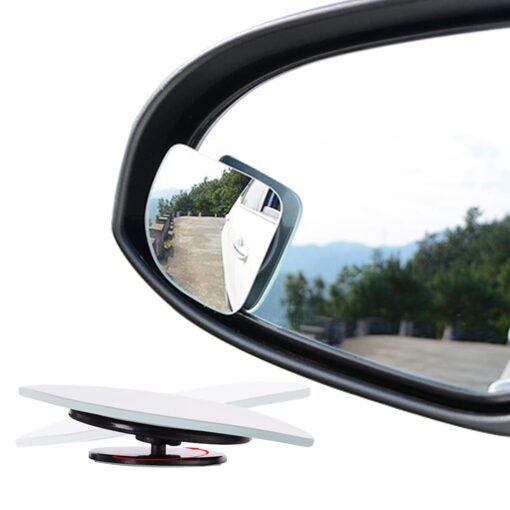 Fan Shape 360 Degree Rotate Sway Adjustabe Blind Spot Mirrors, Ampper HD Glass Convex (Low Curvature) Frameless Stick On Lens (Pack of 2) Pack of 2