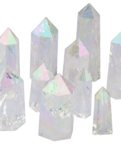 TUMBEELLUWA Healing Crystal Wands Quartz Points 6 Faceted Chakra Tumbled Stone Reiki Meditation Therapy,Rock Quartz,Angel Aura Titanium Coated #1 White/Angel Aura 7 61yExe2ijuL