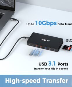 USB C Laptop Docking Station, 15 in 1 Triple Display Multiport Adapter 3 Monitors Dock with Dual DP, HDMI, VGA, USB C/A, RJ45, SD/TF, Mic/Audio, PD Compatible for MacBook/Dell/HP/Lenovo Laptops Black 18 61yKr83guSL