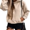 SHEWIN Women's Casual Hoodies Long Sleeve Solid Lightweight Pullover Tops Loose Sweatshirt with Pocket No Button Large 1 Apricot 17 61yOfIRRP6L