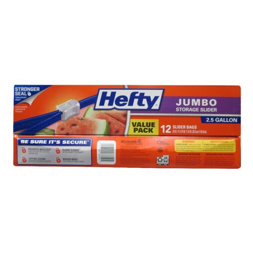 Hefty Slider Jumbo Storage Bags, 2.5 Gallon Size, 12 Count (Pack of 9), 108 Total 12 Count (Pack of 9)