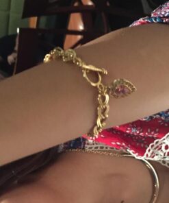 1928 Jewelry Women's Swarovski Element Crystal Heart Charm Toggle Link Bracelet Light Rose Pink 16 61yXysH b2L