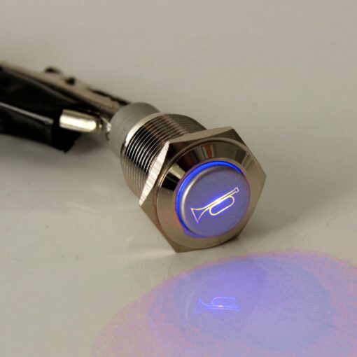 ESUPPORT 12V Car Auto Blue LED Light Momentary Speaker Horn Push Button Metal Toggle Switch 19mm Blue Light