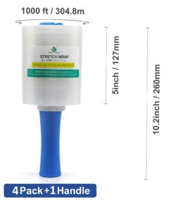 BOMEI PACK Mini Clear Industrial Stretch Wrap Film 5" x 1000ft 4 Pack with Handle, 80 Gauge Thick Cling Plastic Wrap for Moving, Pallet Wrap - Self Adhering Packaging Heavy Duty Shrink Film 11 61ydkLym6L