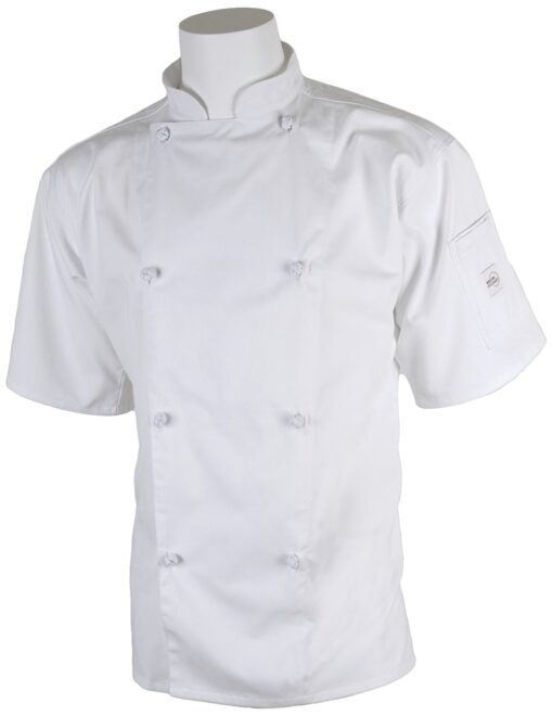 Mercer Culinary M61022WHM Genesis Men's Short Sleeve Chef Jacket with Cloth Knot Buttons, Medium, White