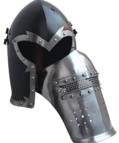 Alternative view of Viking Battle Visored Knight Black Helmet Medieval Barbute Helm Armor SCA LARP Replica Rustic Vintage Home Decor Gifts