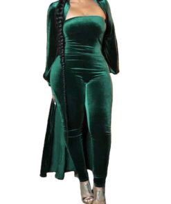 Remelon Womens Sexy Velvet 2 Piece Outfits Long Sleeve Cardigan Tube Off Shoulder Bodycon Party Jumpsuits Set Clubwear Small Green 7 61yhUxOfGEL