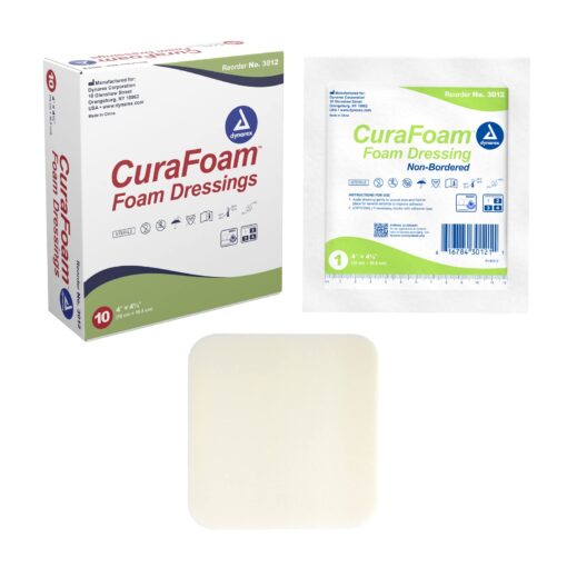 Dynarex 3012 CuraFoam Foam Dressing, Non-Bordered, Sterile, Provides Cushioned and Moist Wound Care, 4" x 4.25", Pack of 10 4 X 4.25 Inch/10 Count 1