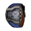 Oulm Men Military Sports Watch Dual Movt Quartz Wristwatch with Leather Band Decorative Sub-dials Blue