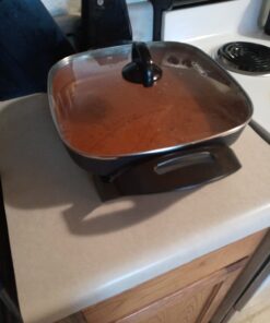 BELLA Electric Skillet and Frying Pan with Glass Lid, Nonstick Coating, Cool Touch Handles, Removable Heating Probe, Dishwasher Safe, 12 x 12 inch, Copper 37 61yrHunuRGL