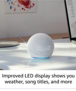 Amazon Echo Dot (5th Gen) with clock | Compact smart speaker with Alexa and enhanced LED display for at-a-glance clock, timers, weather, and more | Cloud Blue Device only 24 61ytVXRzXHL