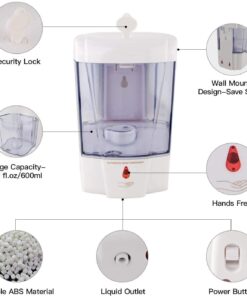 Alternative view of Naiver Automatic Soap Dispenser-Touchless Sensor Soap Pump, Wall-Mounted for Hospital,Airport,Kitchen,Bathroom,Hotel,Ultra-Large Capacity (600ml) White