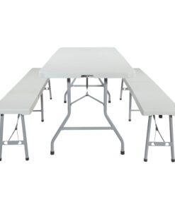 Alternative view of Office Star Resin Furniture for Indoor or Outdoor Use, 3-Piece Set, 2 Folding Benches and 6 Foot Table Bench and Table Set