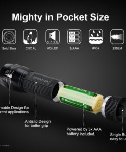 NAVIGATOR 1193 Portable Ultra Bright Handheld LED Flashlight with Adjustable Focus and 3 Light Modes, Outdoor Water Resistant Torch, Powered Tactical Flashlight for Camping Hiking etc Battery Included 10 61yxjUtANGL