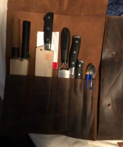 Hide & Drink, Rustic Knife Roll Case (5 pockets), Compact Carry-On Bag for Traveling Chefs & Cooks, Kitchen Tool Storage Organizer, Full Grain Leather, Handmade, Bourbon Brown 25 61yxrpfYeL